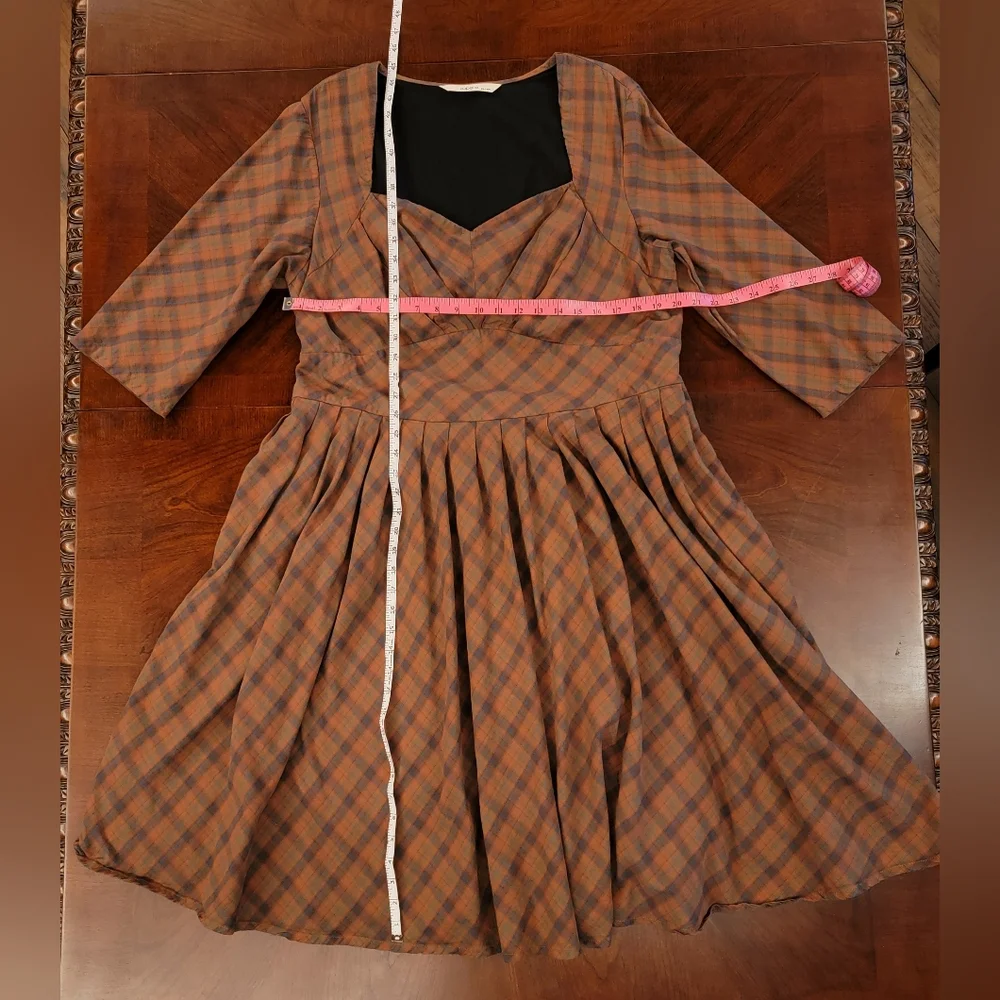 3X/24W eshakti Zapelle Cotton Plaid Bustier style dress brown blue organge - Picture 8 of 9